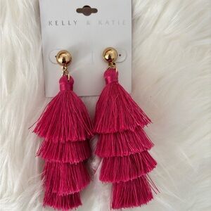 Kelly & Katie Pink Tassel Earrings with Gold Accents